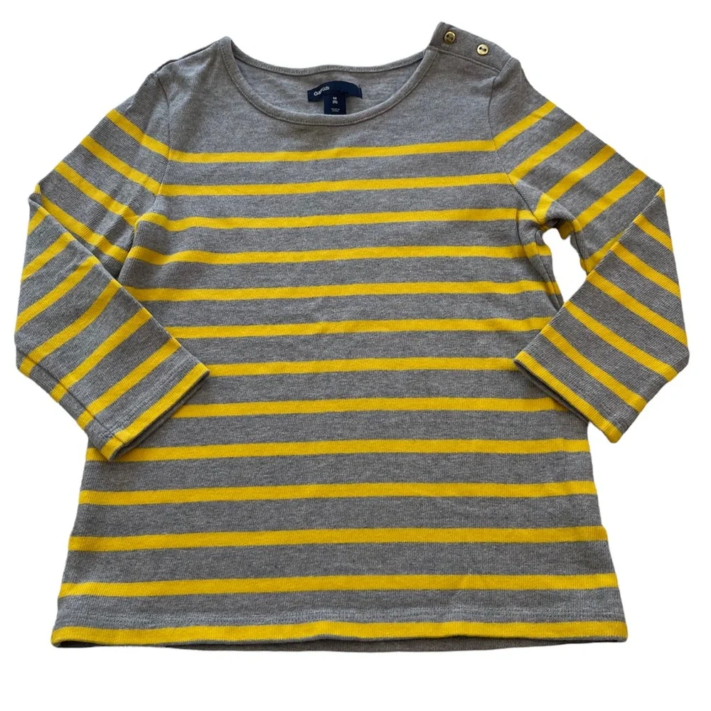 GAPKids Sweater Stripped Crew Neck Gray Yellow 100% Cotton Girls Size Medium 8